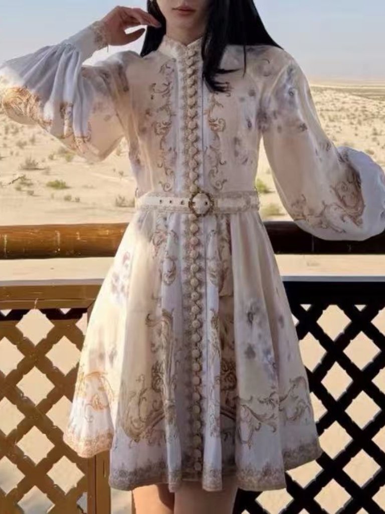 Zimmermann Size 0 Floral Linen Belted Mini Dress